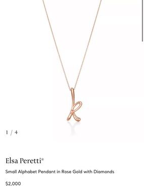 Tiffany Rose Gold 'K' Pendant Necklace with Diamonds. Elsa Peretti